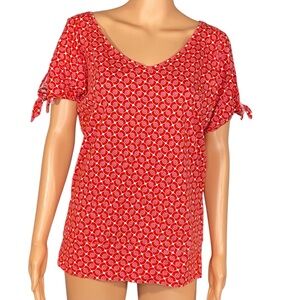 New York & Co Cottagecore Blouse Short Sleeve V Neck Tie Detail Summer SZ Med